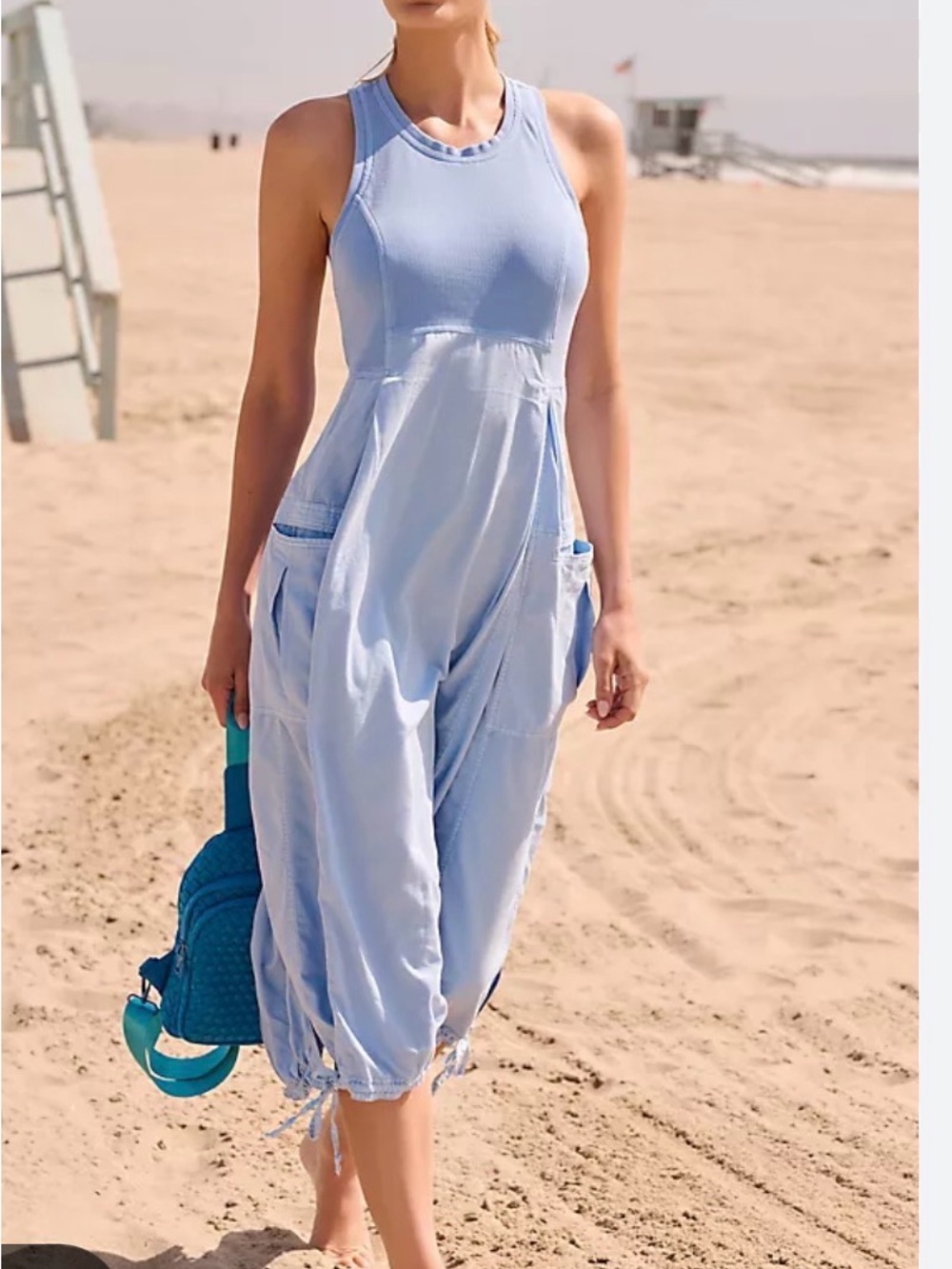 Anthropologie daily practice Light Blue Casual Sleeveless Jumpsuit style dress